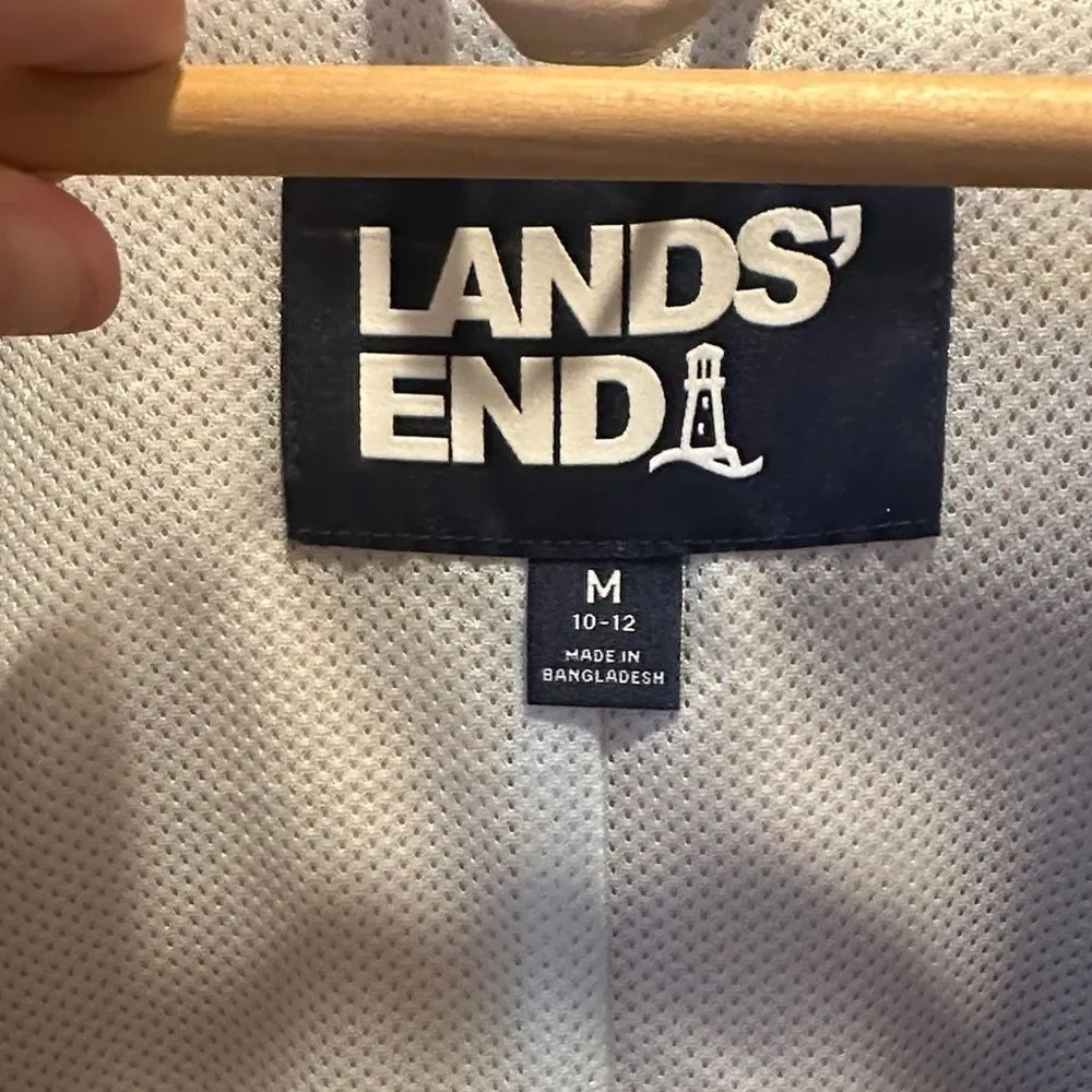 Lands End Hooded 100% Water & Windproof Trench Coat with Drawcord Waist
